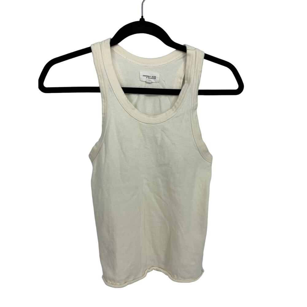 Sincerely Jules For Bandier Tank Top Womens Sz XS Cream Distressed Scoop Neck